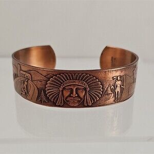 Vintage Mohawk Trail Solid Copper Cuff Bracelet Native American Souvenir